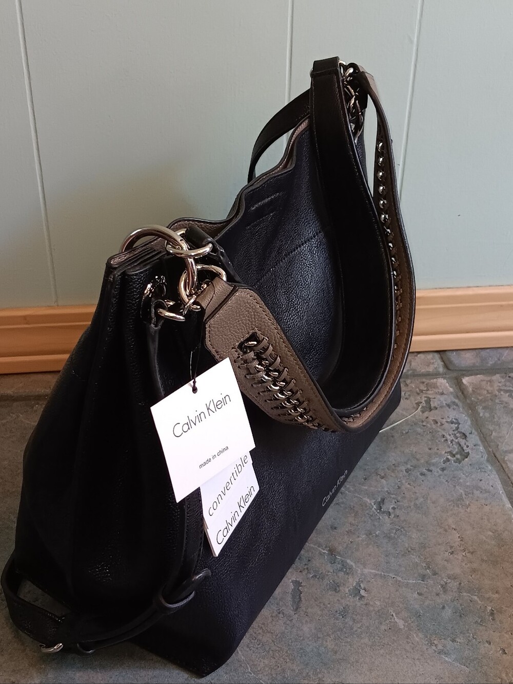 Calvin Klein Black Shoulder Tote with Double Strap Handles NWT - Picture 5 of 15
